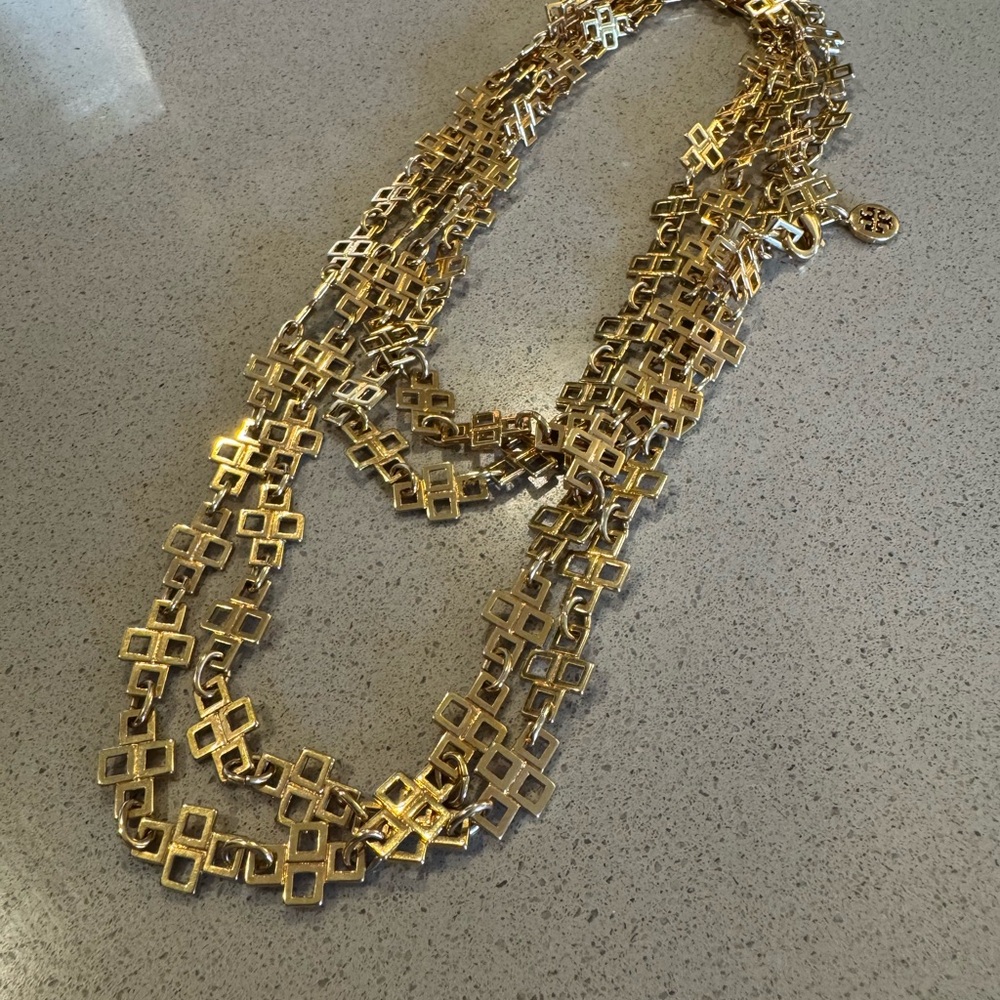 Tory Burch Gold Multi-Strand Necklace with Intricate Chains